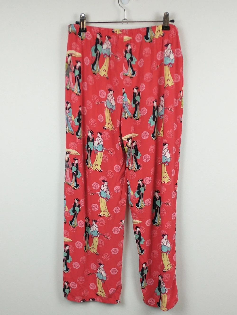 Natori Asian Print Novelty Pajama Set Womens Small Red Top Pants Geisha
